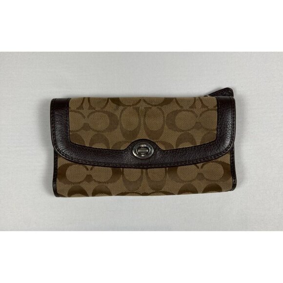 Coach Handbags - Coach Women’s Signature Monogram Turnlock Slim Envelope Wallet Brown Canvas